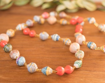 Paper Beads Necklace, Handmade Uganda, African, Eco - Friendly,  Jewelry Made from Recycled Newspaper, Orphanage support LN030