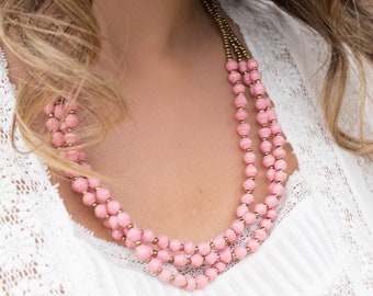 Pink Paper Beads Necklace, Handmade Uganda, African, Eco - Friendly,Jewelry Recycled Newspaper,Orphanage support,non profit LN022