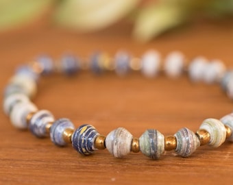Paper Beads Elastic Bracelet,Handmade Uganda,African,Jewelry Recycled Newspaper,Orphanage support,non profit LB029