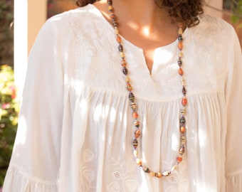 Paper Beads Necklace, Handmade Uganda, African, Eco - Friendly,  Jewelry Made from Recycled Newspaper, Orphanage support LN029