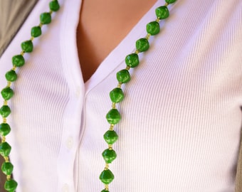 Green Paper Beads Necklace, Handmade Uganda, African, Eco - Friendly,  Jewelry Made from Recycled Newspaper, Orphanage support LN054