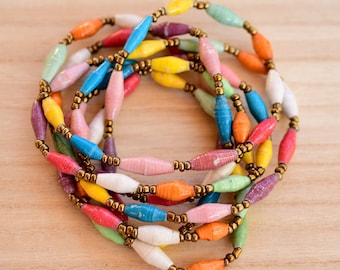 Paper Beads Necklace, Handmade Uganda, African, Eco - Friendly,  Jewelry Made from Recycled Newspaper, Orphanage support LN062