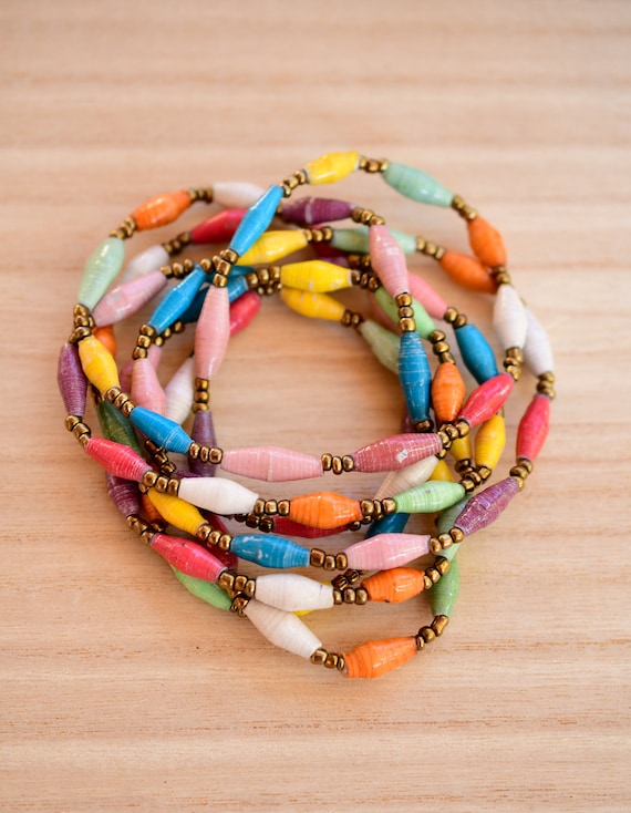 Paper Beads Necklace, Handmade Uganda, African, Eco - Friendly,  Jewelry Made from Recycled Newspaper, Orphanage support LN062