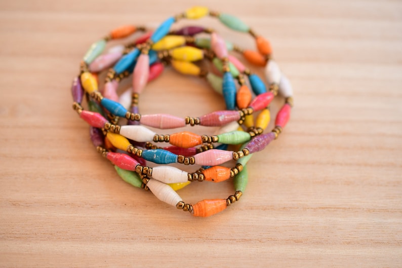 Paper Beads Necklace, Handmade Uganda, African, Eco - Friendly, Jewelry Made from Recycled Newspaper, Orphanage support LN062 image 4