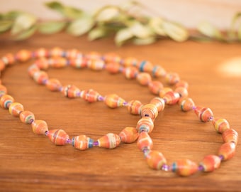 Paper Beads Necklace, Handmade Uganda, African, Eco - Friendly,  Jewelry Made from Recycled Newspaper, Orphanage support LN031