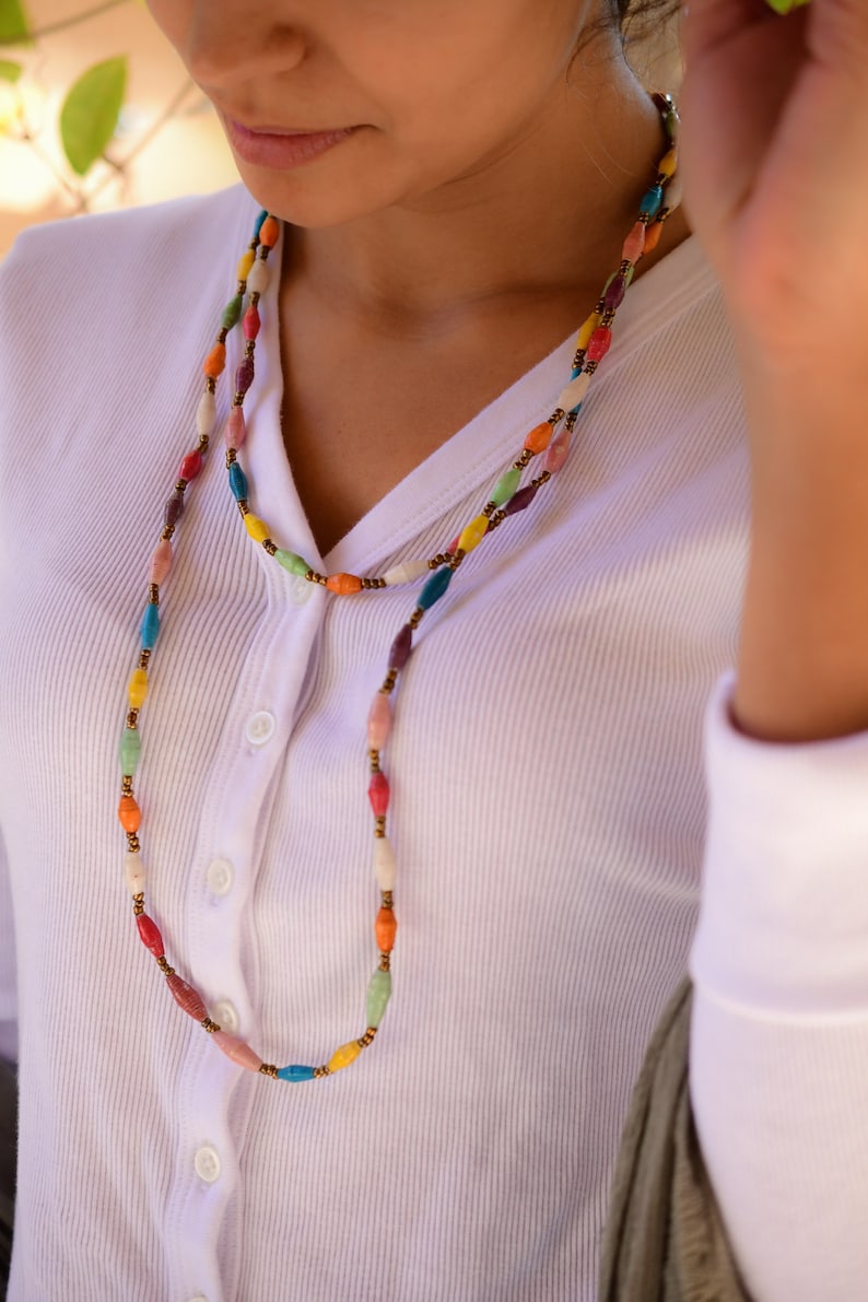 Paper Beads Necklace, Handmade Uganda, African, Eco - Friendly, Jewelry Made from Recycled Newspaper, Orphanage support LN062 image 2
