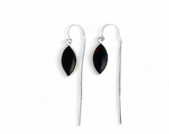 Smoky quartz and sterling marquise threader earrings