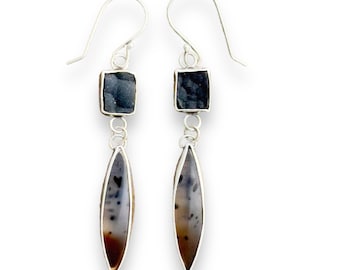 Onyx druzy and Narmada River agate earrings in sterling silver