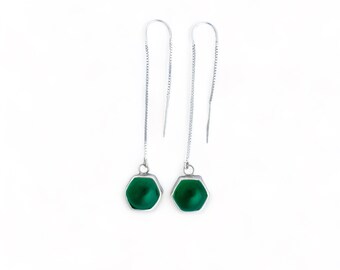 Green onyx and sterling threader earrings