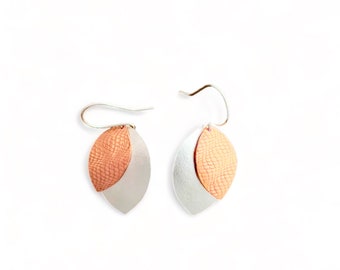 Copper and sterling layered leaf earrings