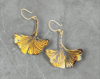 Keum boo ginkgo leaf earrings