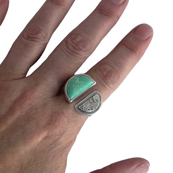 Utah variscite and sterling silver open shank ring, US size 8