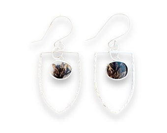 Framed dendritic agate earrings in sterling silver