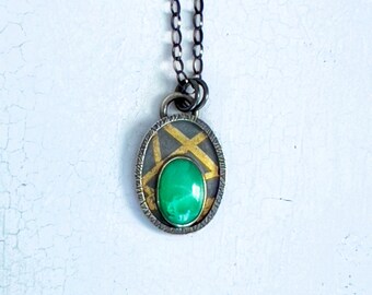 Chrysoprase and sterling pendant with Keum boo detail