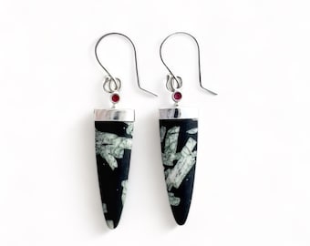 Chinese writing stone and garnet earrings