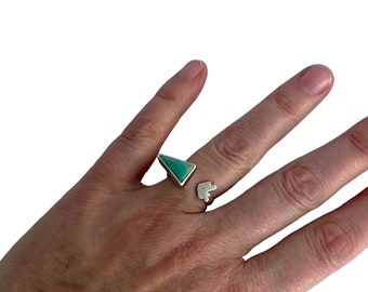 Kingman turquoise and sterling triangle open shank arrow ring