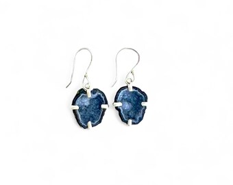 Blue Tabasco Geode and Sterling Silver Geode Earrings