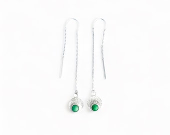 Threader earrings with Carico Lake turquoise and recycled silver dust texture