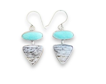 Amaroo turquoise and fossilized palm wood earrings in sterling silver