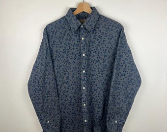Burberry Button Down Floral Shirt | Medium | Blue