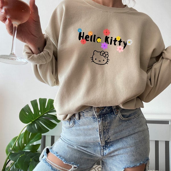 hello kitty sweatshirt or crewneck, all things hello kitty, flower sweatshirt, hello kitty summer sweatshirt