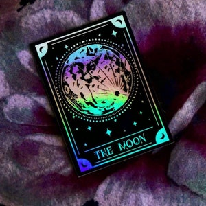 The Moon Tarot vinyl holographic waterproof sticker, Laptop sticker, tarot sticker, witchy sticker, holographic stickers