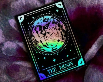 The Moon Tarot vinyl holographic waterproof sticker, Laptop sticker, tarot sticker, witchy sticker, holographic stickers