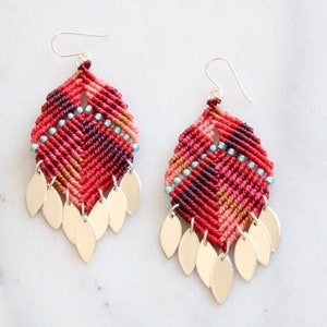 Statement Earrings Woven Earrings Colourful Earrings Dangling Earrings Intricate Earrings Macrame Earrings Beaded Earrings image 2