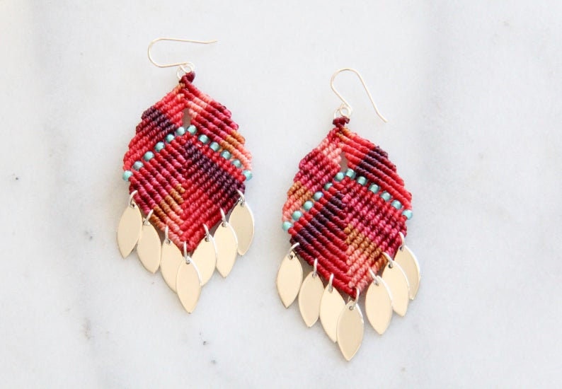 Statement Earrings Woven Earrings Colourful Earrings Dangling Earrings Intricate Earrings Macrame Earrings Beaded Earrings image 2