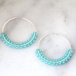 Large Hoop Earrings Silver Hoops Woven Hoops Delicate Hoops Boho Earrings Macrame Earrings Beaded Earrings Statement Earrings image 6