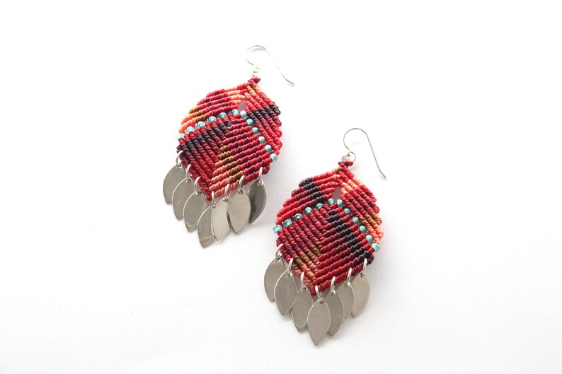 Statement Earrings Woven Earrings Colourful Earrings Dangling Earrings Intricate Earrings Macrame Earrings Beaded Earrings image 3