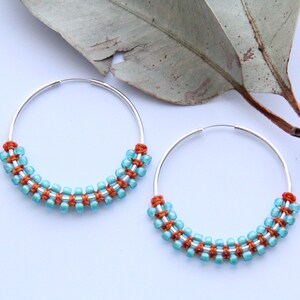 Large Hoop Earrings Silver Hoops Woven Hoops Delicate Hoops Boho Earrings Macrame Earrings Beaded Earrings Statement Earrings image 5