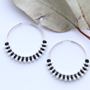 Large Hoop Earrings Silver Hoops Woven Hoops Delicate Hoops Boho Earrings Macrame Earrings Beaded Earrings Statement Earrings image 4