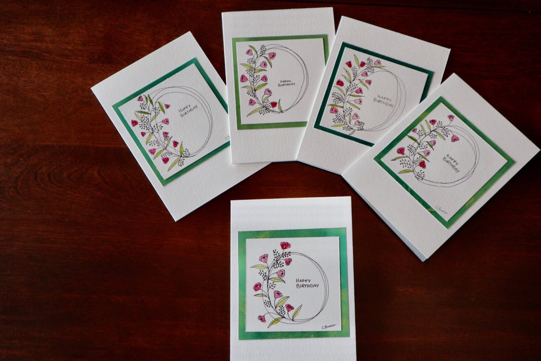 Happy Birthday Cards- Set of Five - Etsy