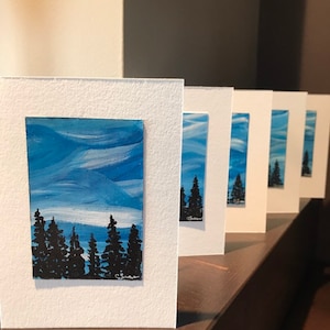Pack fait main de 5 carte de salutation de paysage acrylique