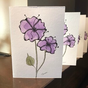 Handmade pack of 5 Watercolour and Ink Floral Greeting