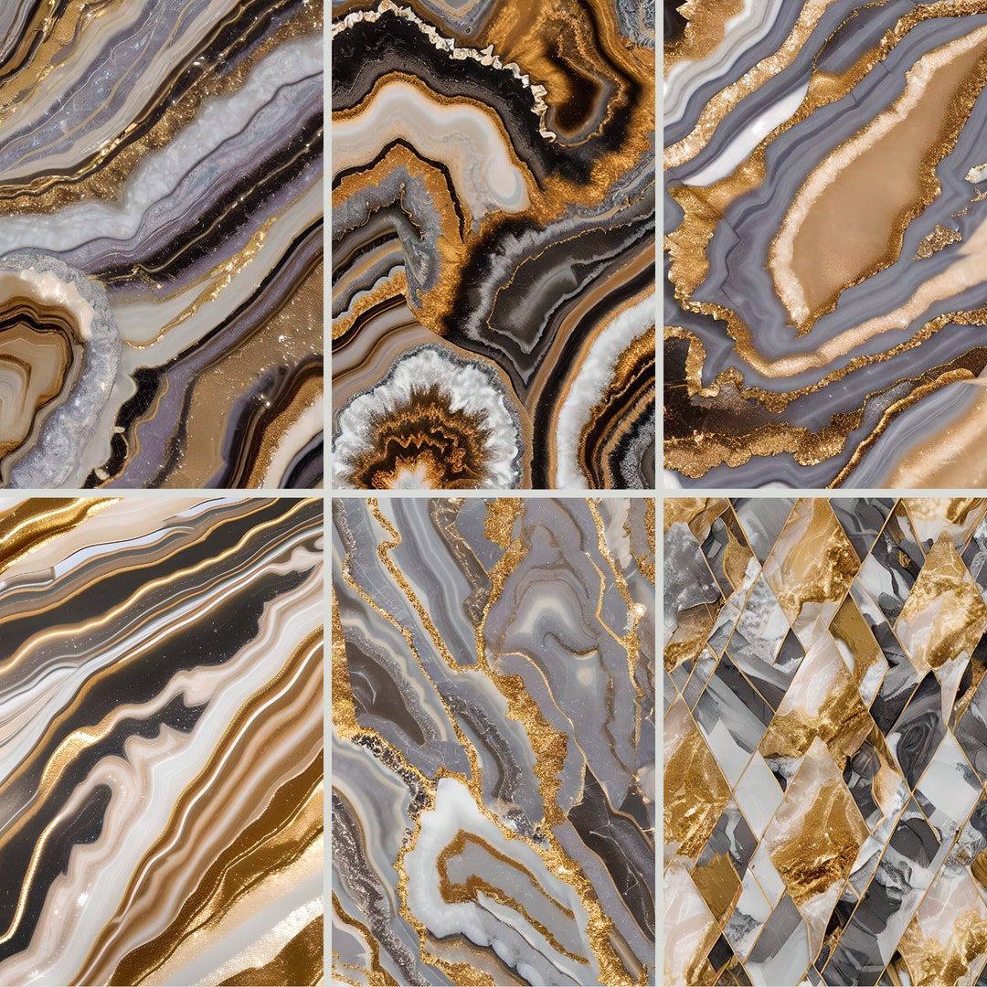 6pcs Geode Digital Wallpapers Gold Black Background Abstract - Etsy