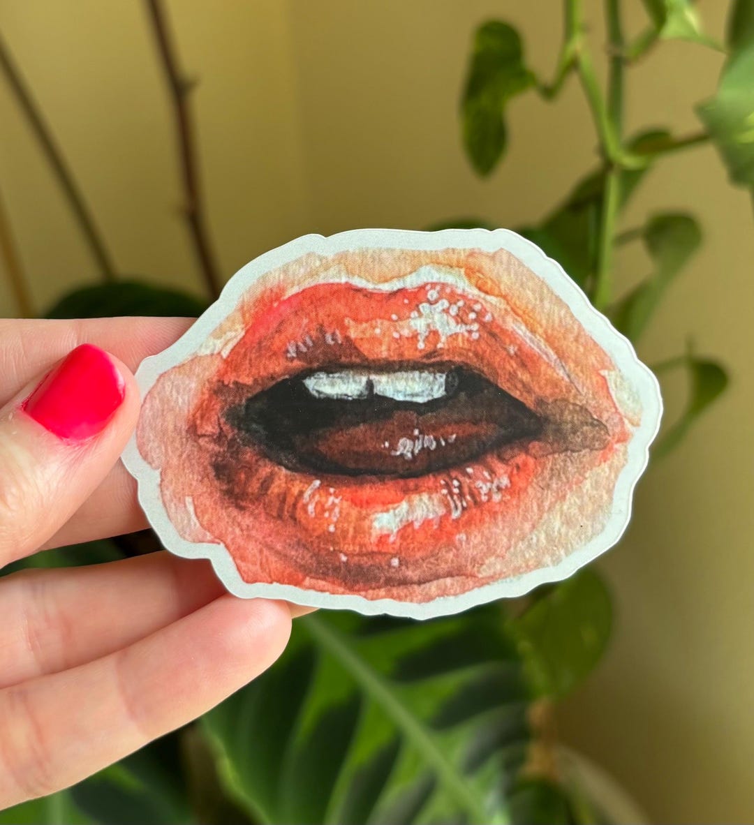 Snarling Lips Sticker Mouthy Lips Watercolor Sticker - Matte Vinyl Decal - Etsy