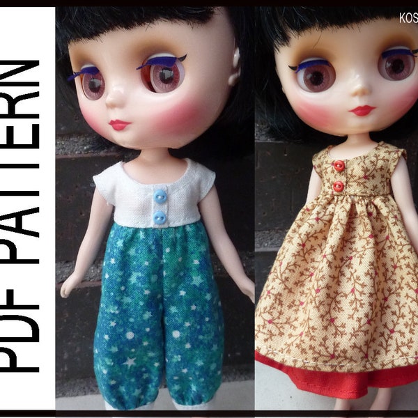 PDF pattern to make a jumpsuit and a dress for Middie Blythe dolls.