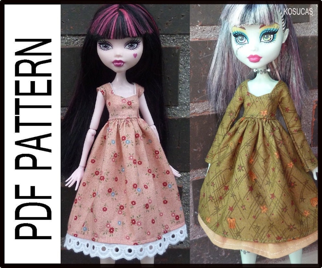 Patron en PDF para hacer un vestido para munecas Monster High talla G1 y G2. Etsy Mexico