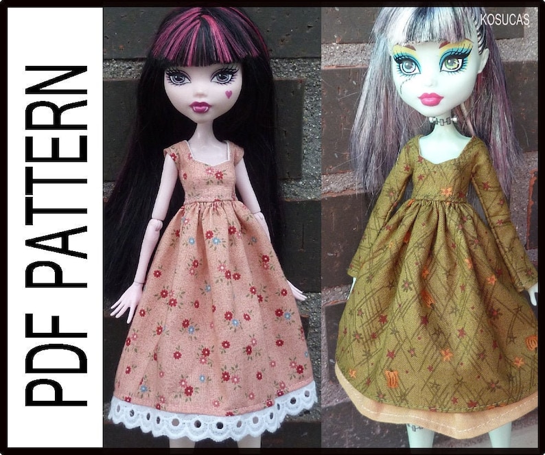 PDF pattern to make a dresses for Monster High dolls size. 