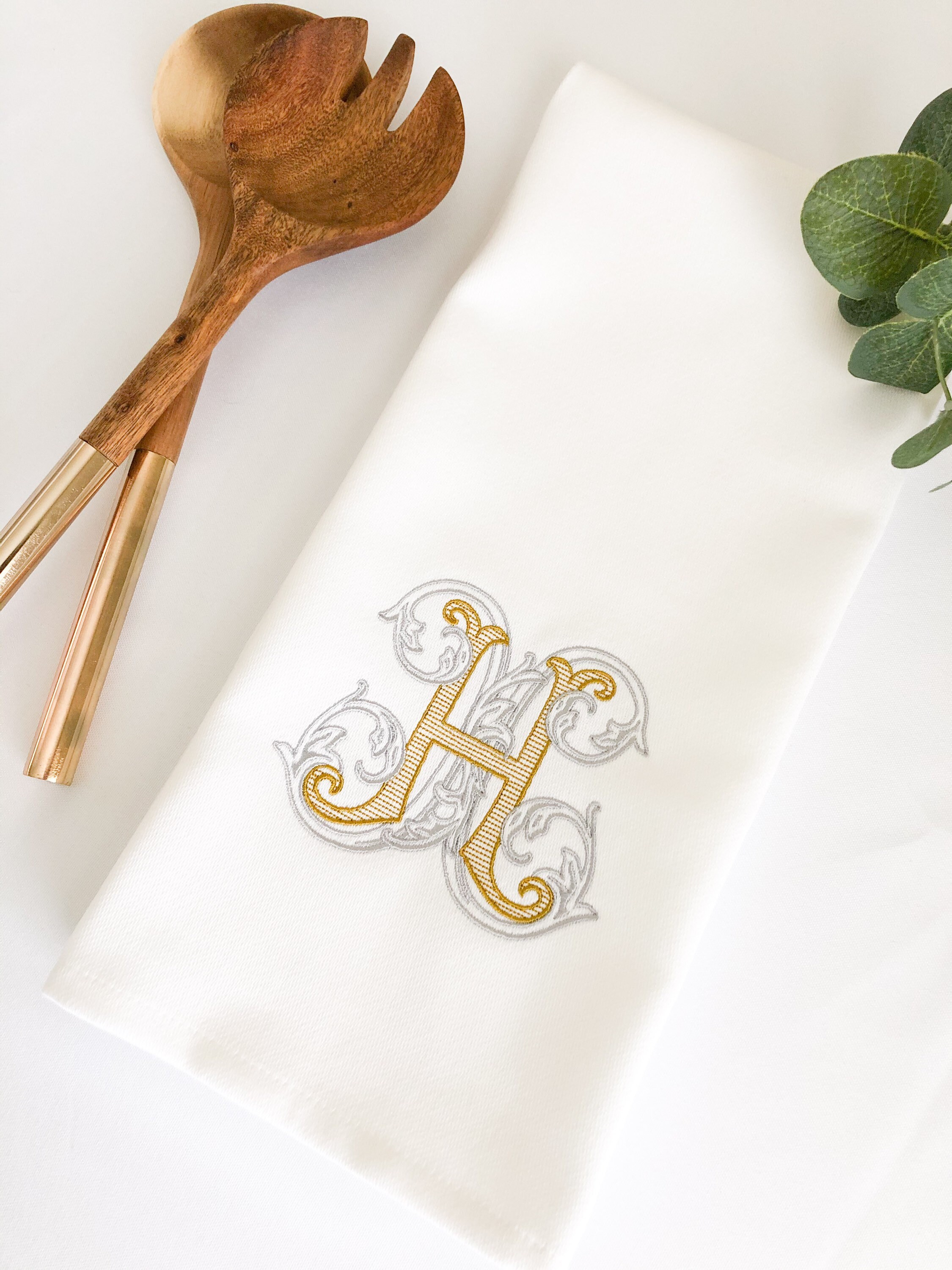 Monogrammed Kitchen Towel, Embroidered Initial Towel, Vintage Monogram
