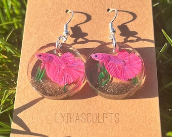 Betta Fish Aquarium Earrings | Pink Halfmoon