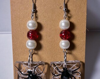 Black Widow Resin Dangle Earrings | Spiders on a Web Handmade Jewelry