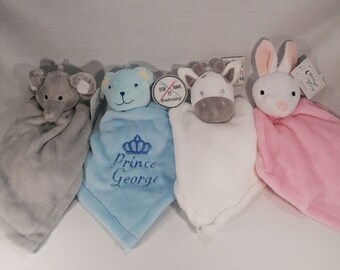 Baby Boy Girl Personalised Name Comforter Blanket Elephant Cow Penguin Unicorn