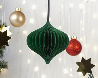 Set of 3, 6 or 9 Emerald Green Onion Paper Ornaments | Scandi Green Ornament | Hygge  Paper Ornament  | Recyclable Ornament | Emerald Green