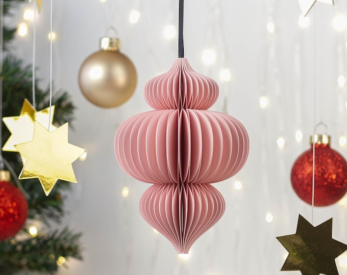 Set of 3, 6 or 9 Blush Pink Finial Paper Ornaments | Scandi Off White Ornament | Hygge Ornament | Paper Ornaments | Recyclable Ornament