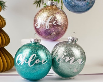 Custom Christmas Ornament - Hand Lettered Ombré Glitter Ornament | Family Christmas Ornament Personalized | Ornamental Christmas Gift