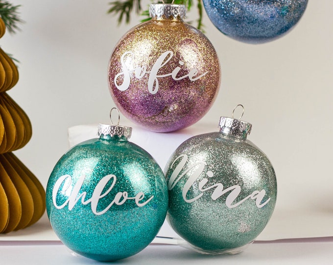 Custom Christmas Ornament - Hand Lettered Ombré Glitter Ornament | Family Christmas Ornament Personalized | Ornamental Christmas Gift