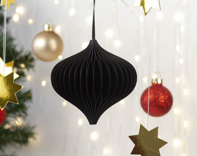 Set of 3, 6 or 9 Black Onion Paper Ornaments | Scandi Black Ornament | Hygge  Paper Ornament  | Recyclable Ornament | Black Ornament